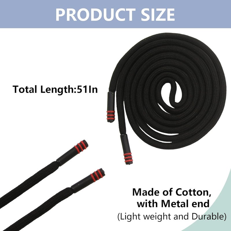 BOROLA 1Pcs 51 Inch Fashionable Durable Cotton Drawstring, Premium Hoodie, Sports Pants, Shorts Universal Drawstring Replacement (Black Rope, Red Stripe) - Image 2